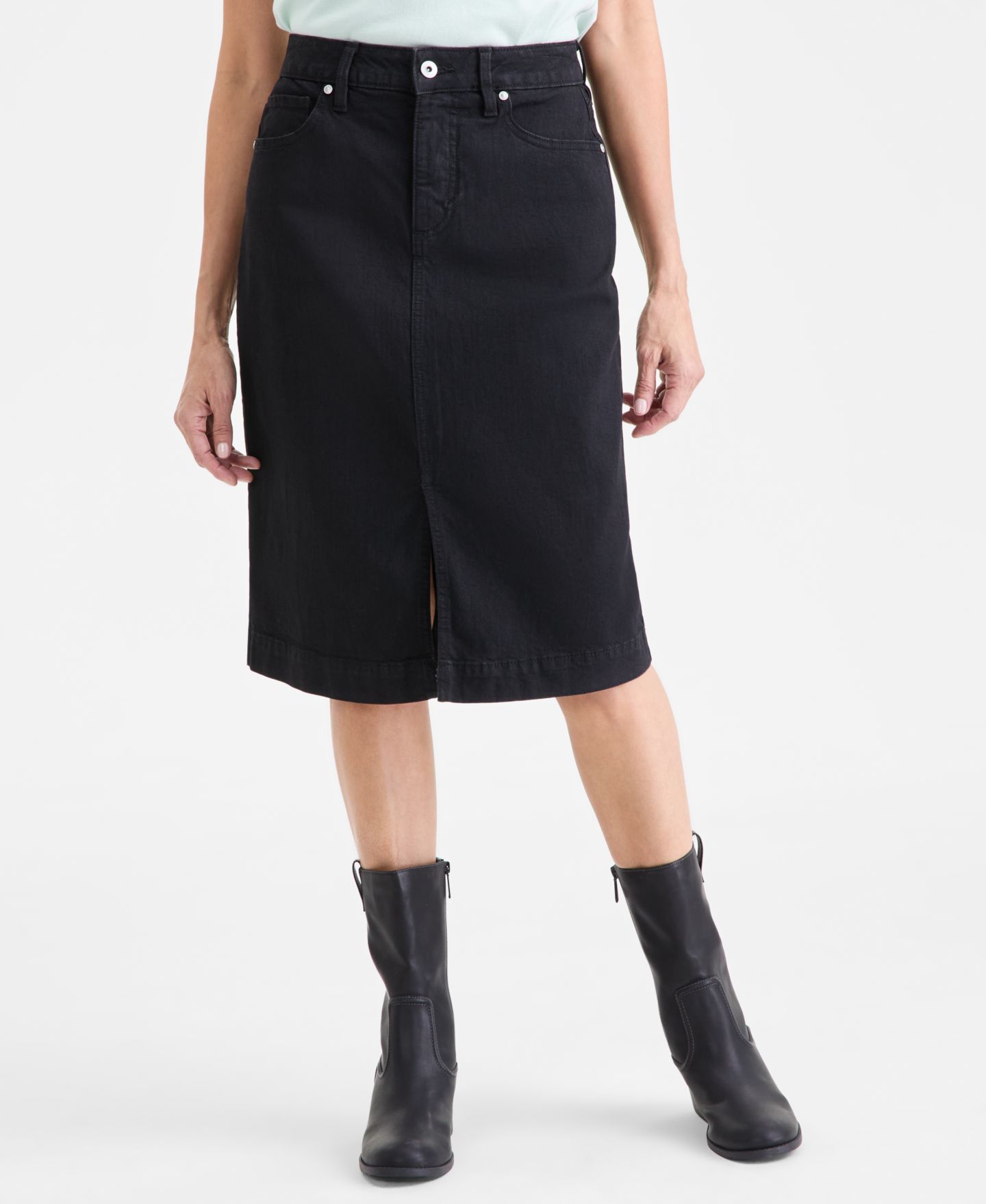 Женская юбка Style & Co Denim Slit Midi, цвет: Глубокий чёрный — фото 3