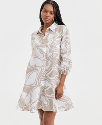 Women's 100% Linen Tile Button-Front 3/4-Sleeve Dress, Macy's Exclusive