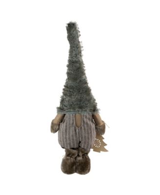 33" Large Woodland Gnome with Striped Pants Holding Christmas Tree