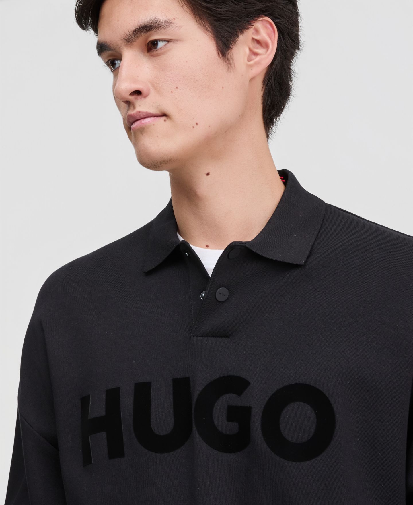 Мужской свитшот Hugo Boss Dimolox Long-Sleeve Snap Placket Logo Polo Sweatshirt, цвет: Чёрный — фото 2