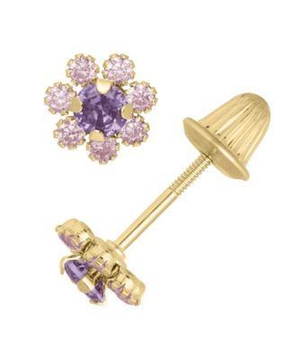 Cubic Zirconia Flower Earrings in 14k Gold