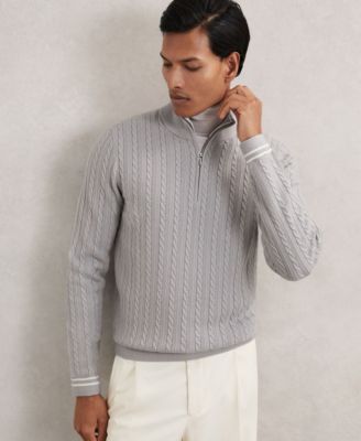 Men's Half-Zip Cable-Knit Wool Sweater