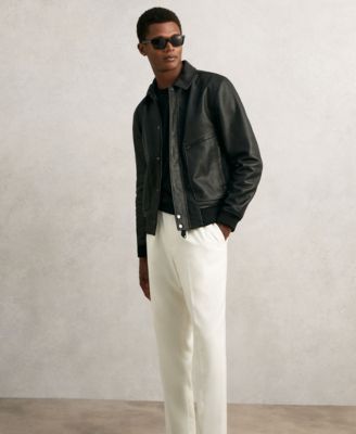REISS - Men's Grained-Leather Zip-Through Jacket