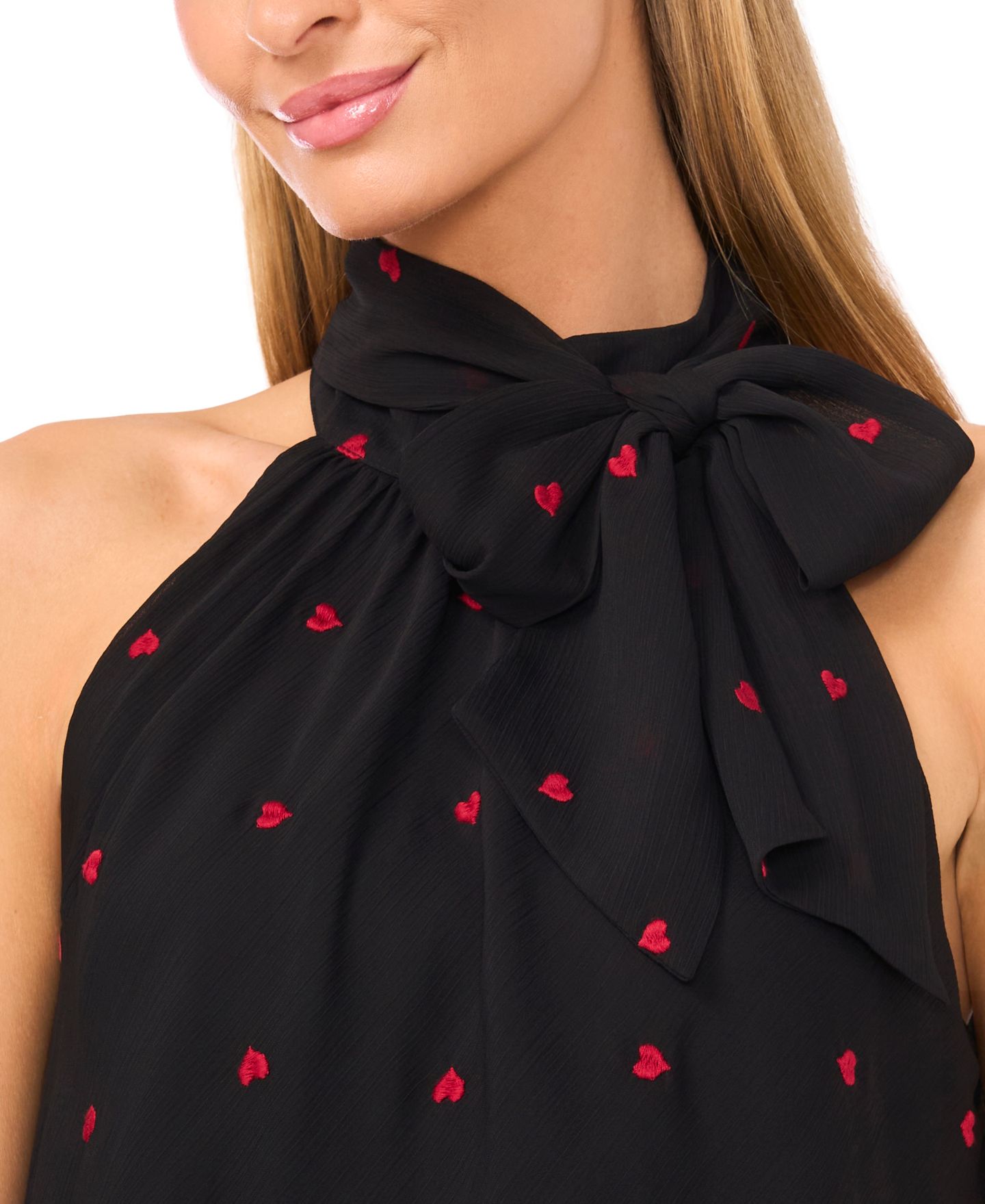 Женский топ CeCe Valentine's Tiered Halter Heart Embroidered Bow Tie, цвет: Насыщенный чёрный — фото 2