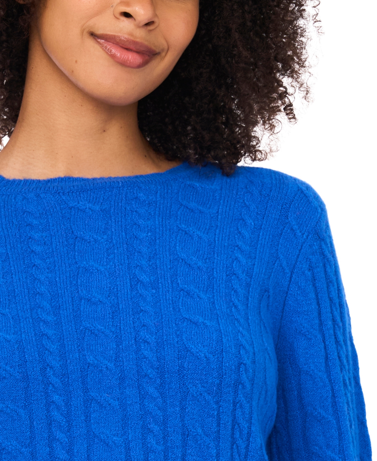 CeCe Women's Cable Long-Sleeve Crewneck with Scallop Edge Sweater