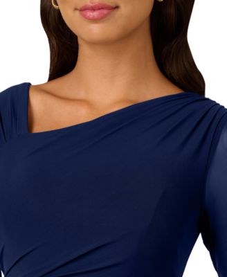 Women's Mesh Long-Sleeve Crepe Gown