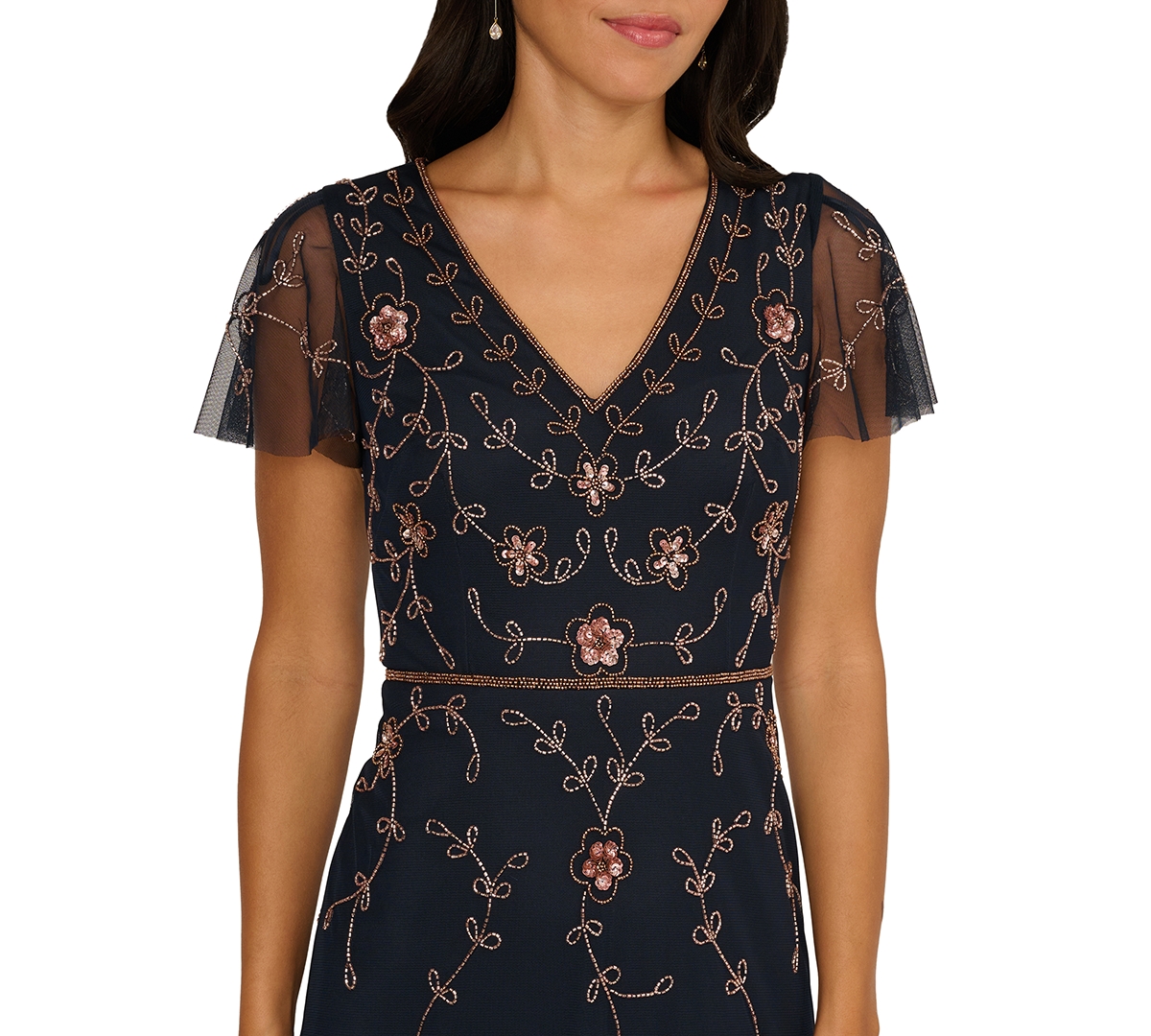 Adrianna Papell Women's Beaded V-Neck Long Dress