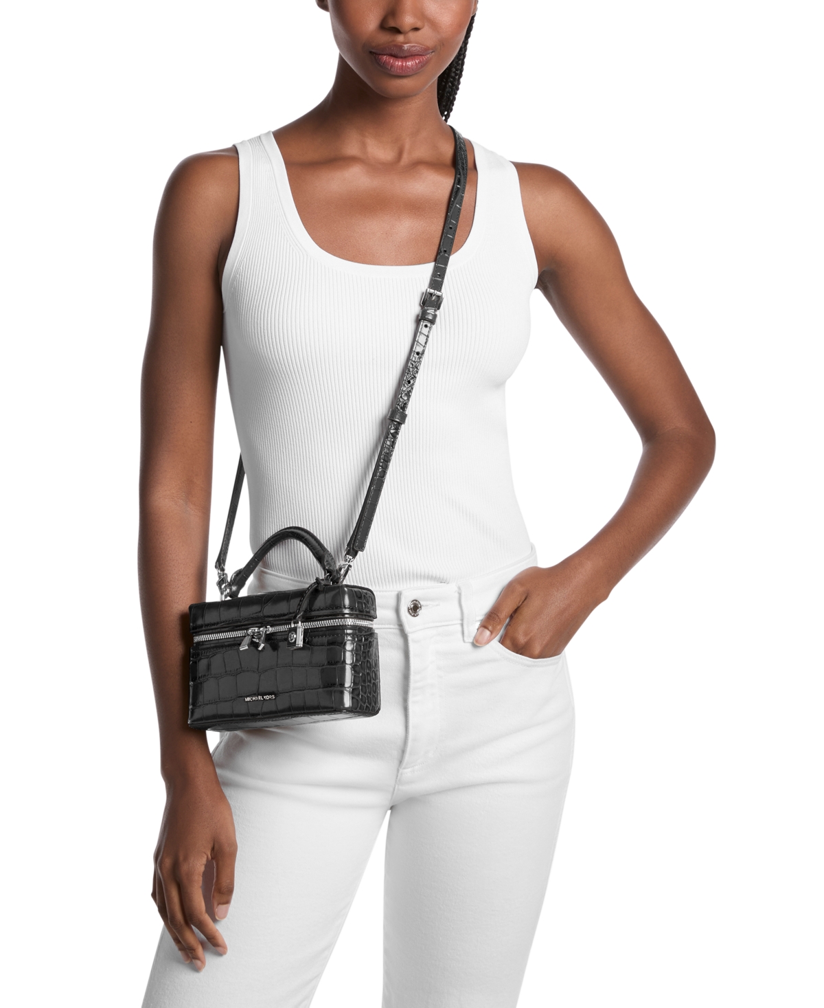 Michael Kors Jana Extra-Small Crocodile Embossed Leather Convertible Crossbody Bag