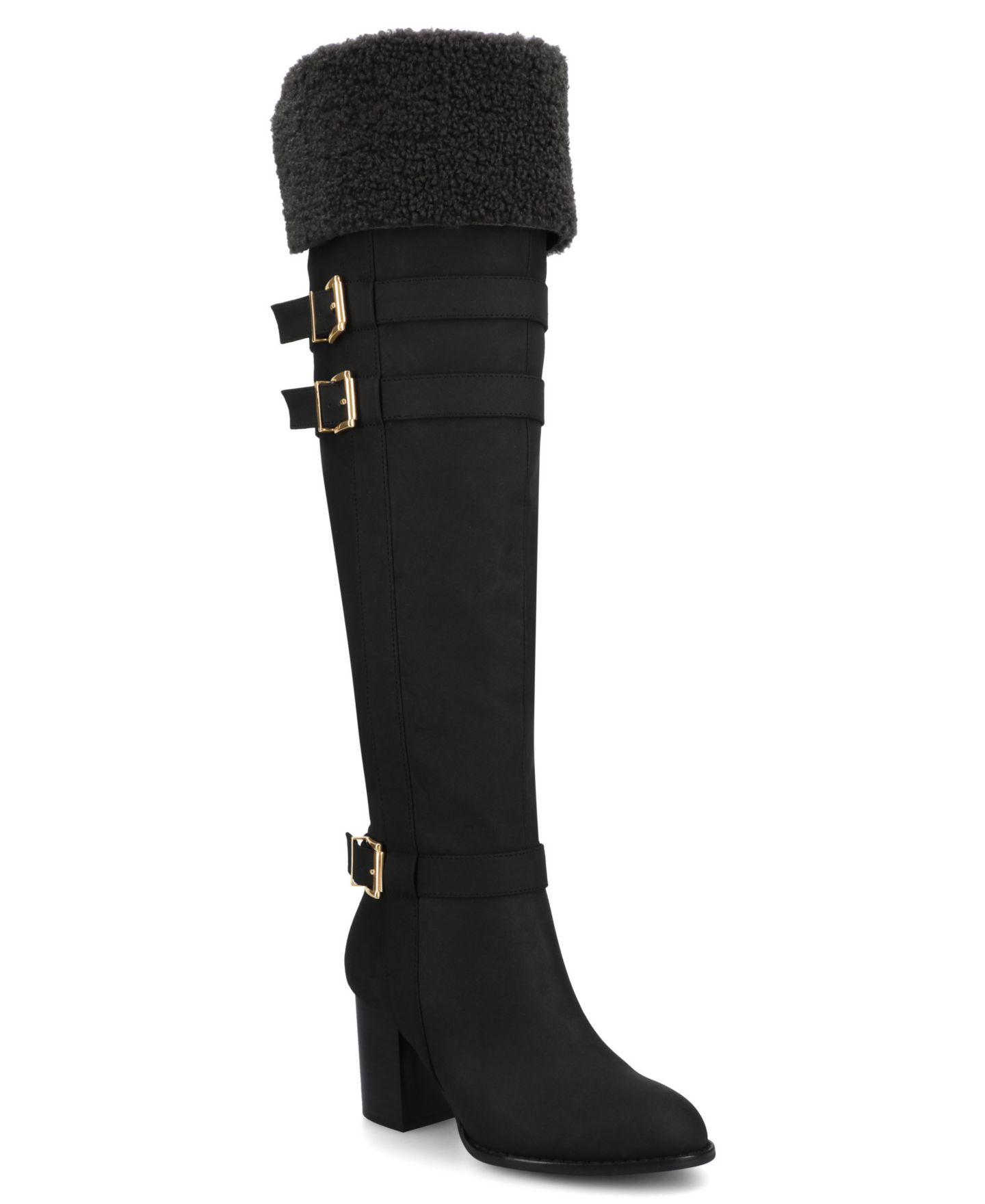 Женские ботинки Journee Collection Alyza Over The Knee Buckle Sherpa, цвет: Чёрный — фото 1