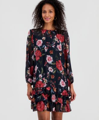 Women's Long-Sleeve Ruffled Tiered Dress