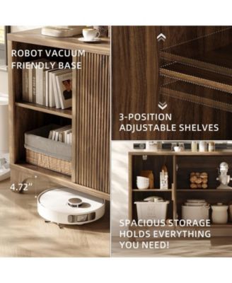 47" 2-Door Mid Century Modern Buffet Cabinet with Storage, Accent Sideboard and Credenza with Fluted Doors