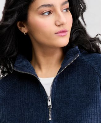 Juniors' Ribbed Knit Quarter-Zip Sweatshirt