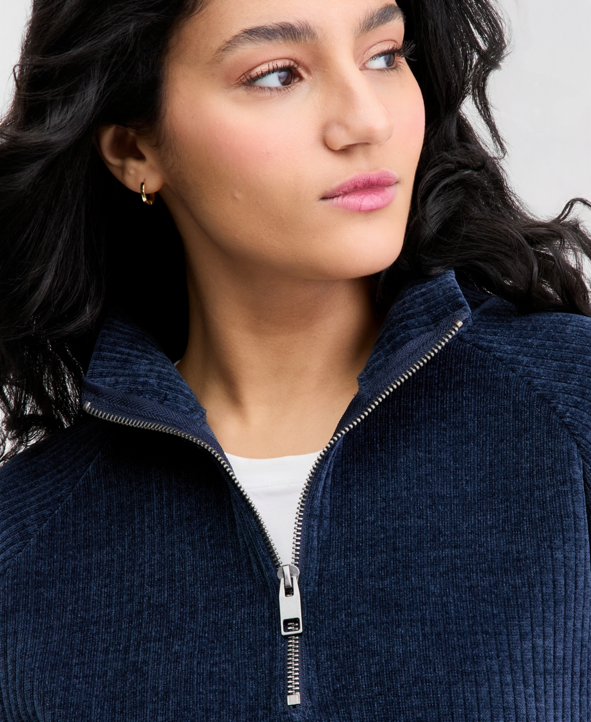 Madden Girl Juniors' Ribbed Knit Quarter-Zip Sweatshirt