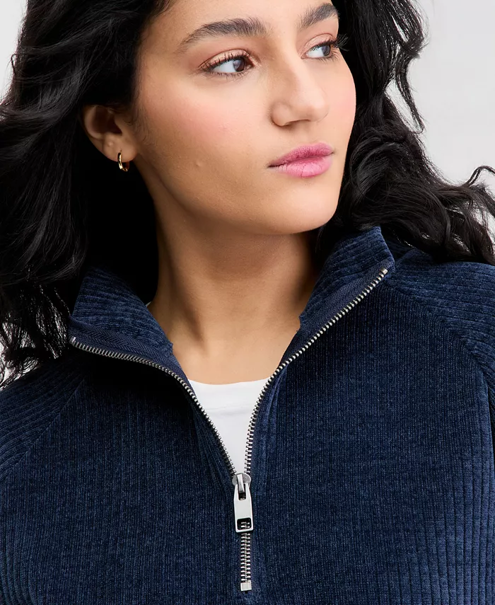 Juniors' Ribbed Knit Quarter-Zip Sweatshirt - thumbnail 6