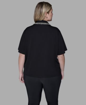 Women's Plus Size Sparkle Trim Knit Short-Sleeve Top