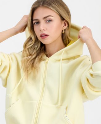 Juniors' Zip-Front Printed Pipping Drawstring Hoodie