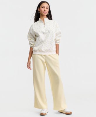 Juniors' Floral Print Quarter-Zip Sweatshirt