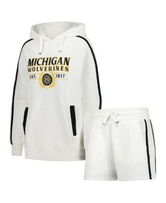 Men's 2-Piece Cream Michigan Wolverines Down, Set, Go Hoodie and Shorts Lounge Set