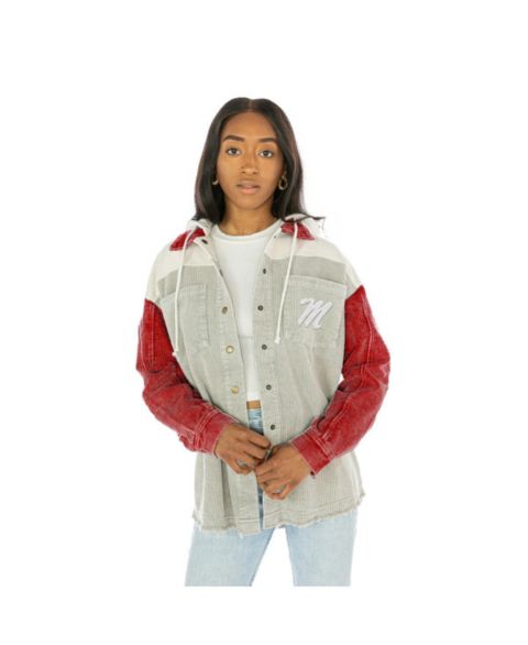 Женские куртки Gameday Couture Women's Red Ole Miss Rebels Vintage Wash Corduroy Full-Snap Hooded Jacket