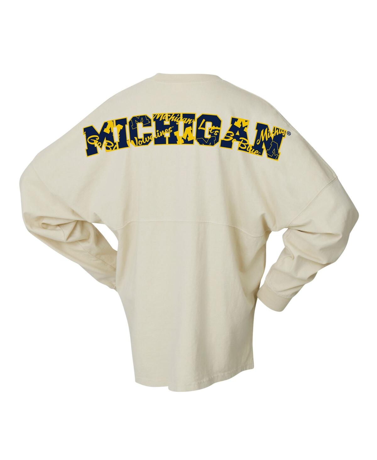 Spirit Jersey Women's Cream Michigan Wolverines Oversized Preppy Long Sleeve T-shirt In White