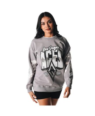 The Wild Collective - Women's Gray Las Vegas Aces Double Collar Fleece Pullover Sweatshirt
