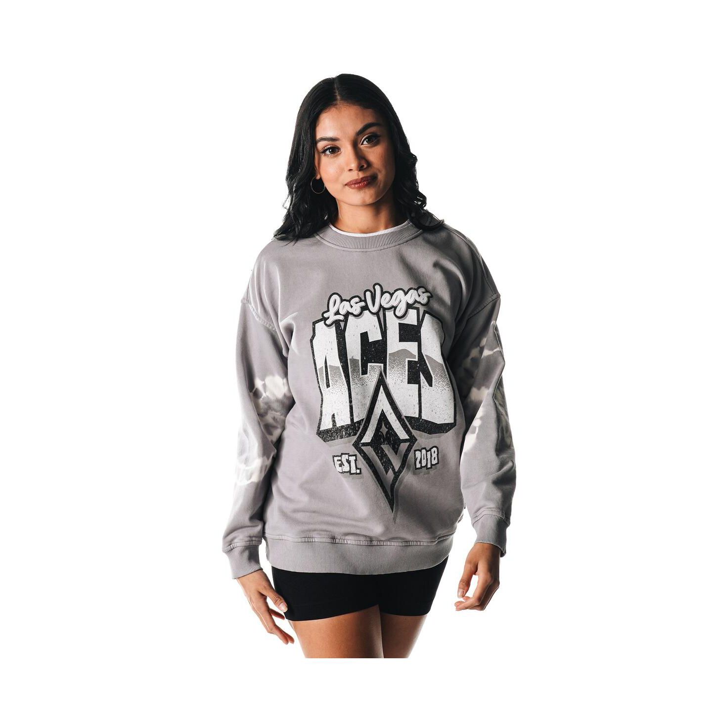 Женская толстовка The Wild Collective Gray Las Vegas Aces Double Collar Fleece Pullover — фото 1