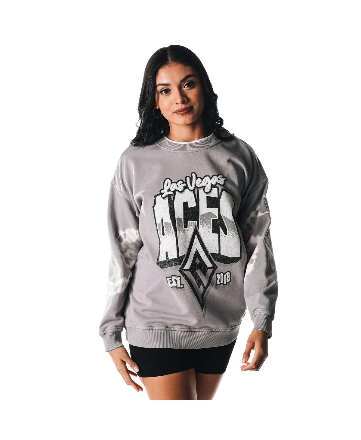 The Wild Collective Women's Gray Las Vegas Aces Double Collar Fleece Pullover Sweatshirt