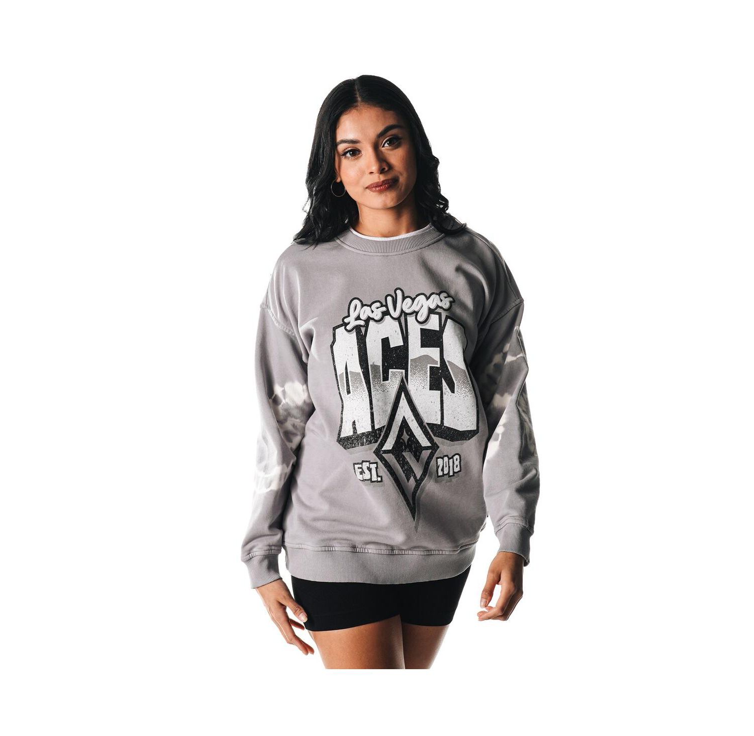 Women's Gray Las Vegas Aces Double Collar Fleece Pullover Sweatshirt