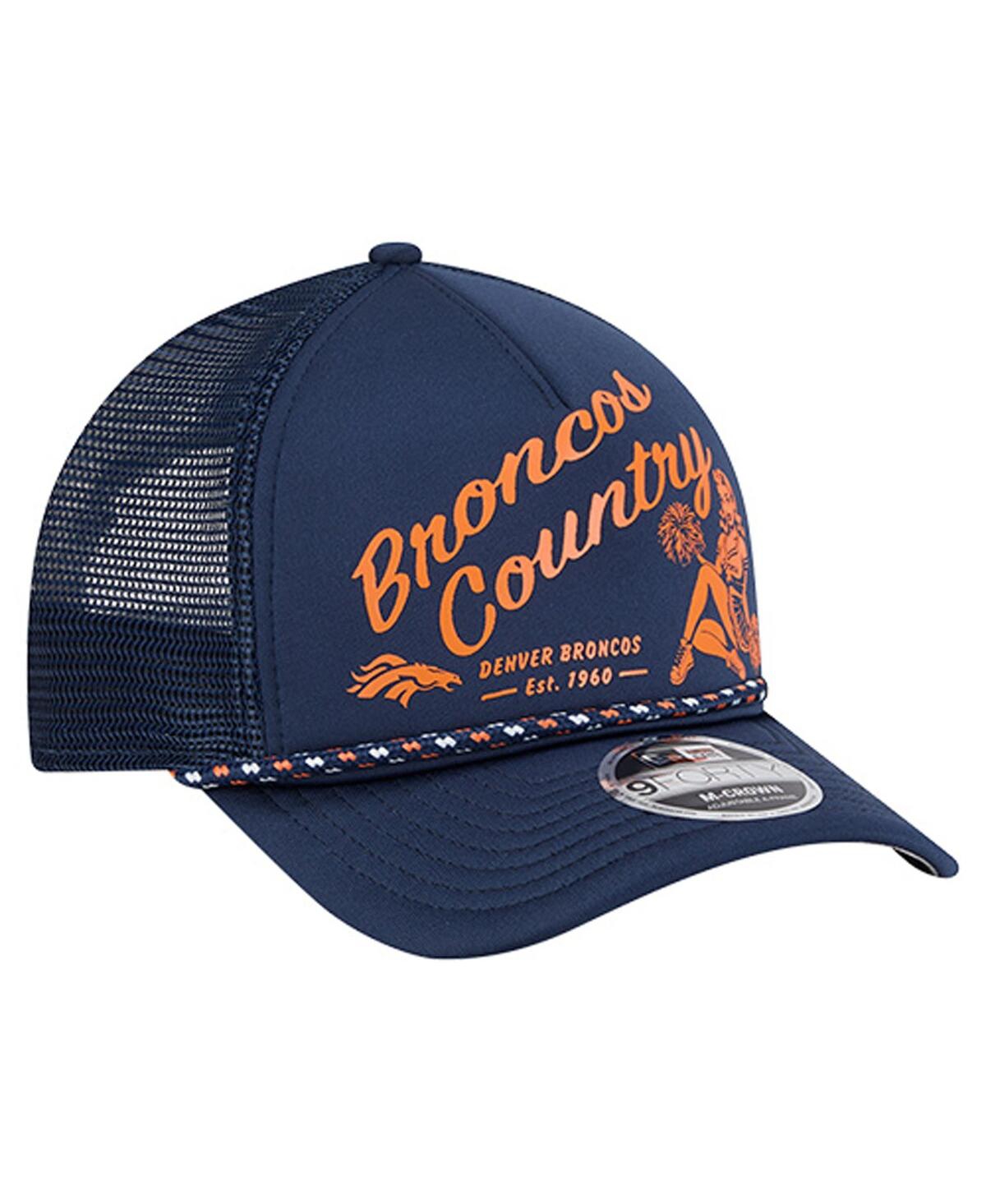 New Era Men's Navy Denver Broncos Gas Station 9FORTY A-Frame M-Crown Adjustable Trucker Hat