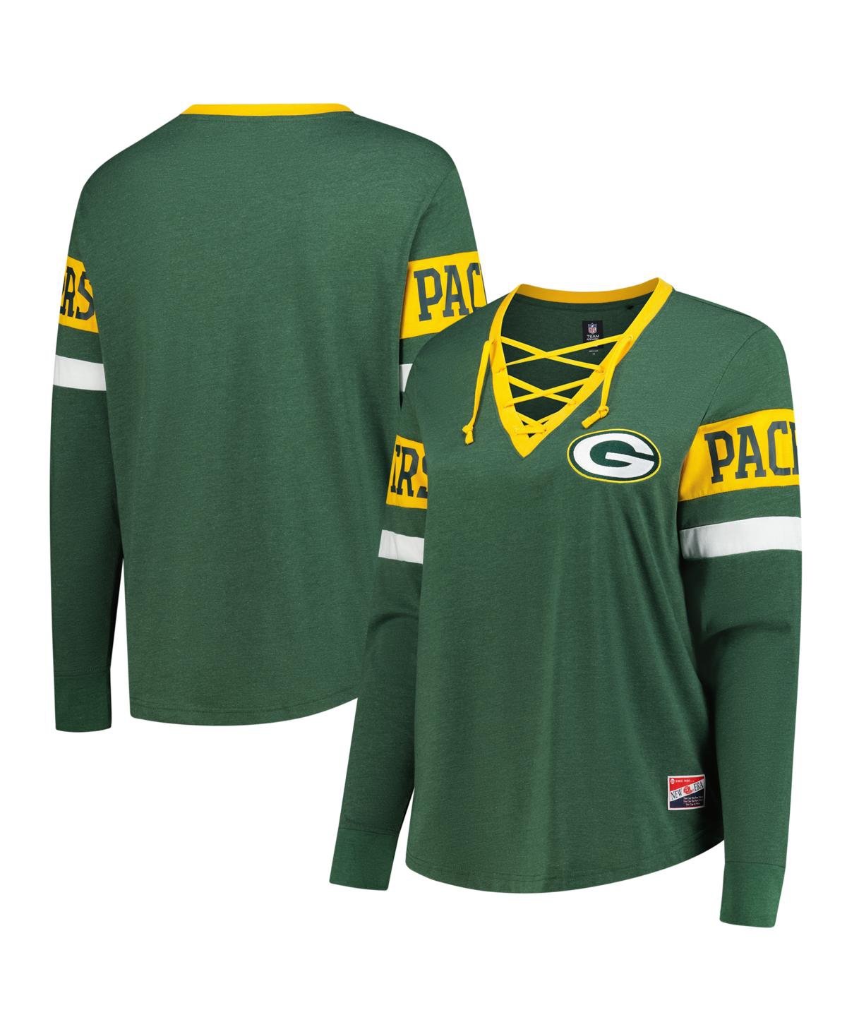 New Era Women's Green Green Bay Packers Throwback Lace-up Long-sleeve T-shirt In Green