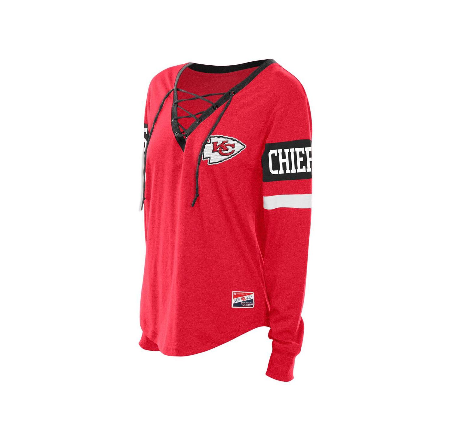 Women's Red Kansas City Chiefs Plus Size Throwback Lace-Up Long Sleeve T-Shirt