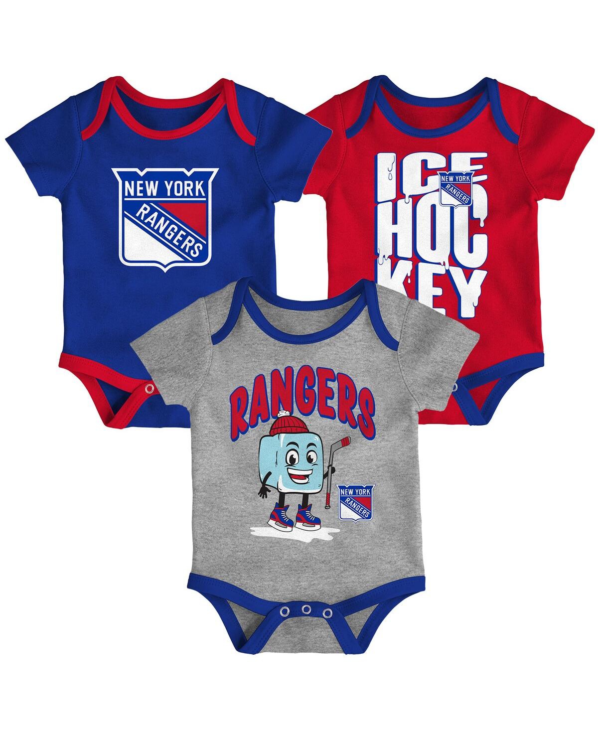 Outerstuff Baby Boys And Girls 3-piece New York Rangers Triple Header Bodysuit Set In Blue