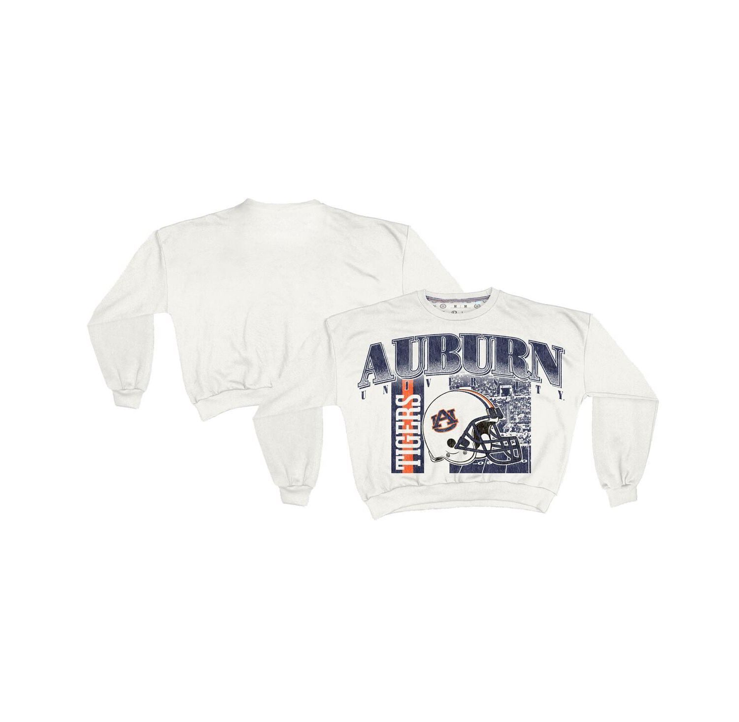 Women's White Auburn Tigers Oversized Janice Retro Waist-Length Sweatshirt