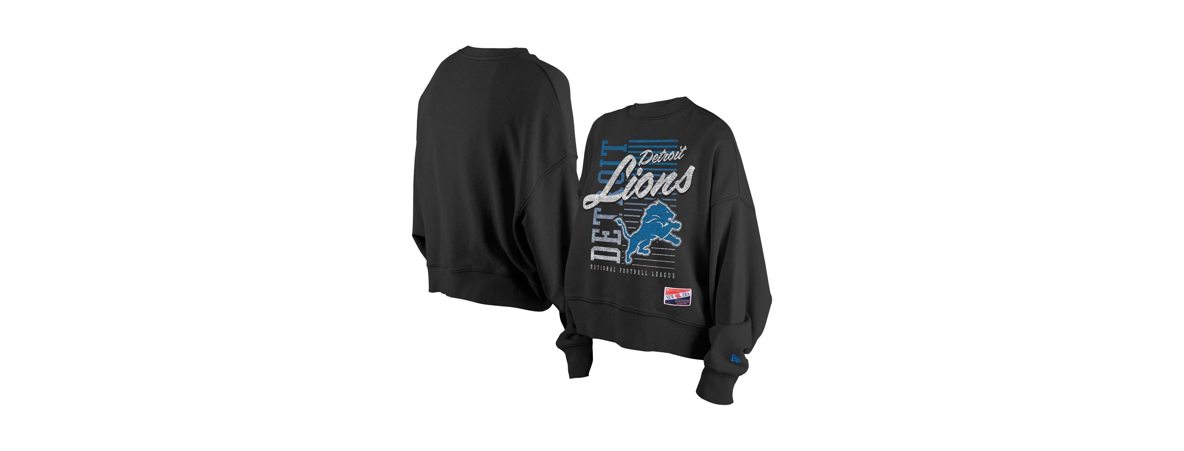 New Era Women's Black Detroit Lions Oversized Throwback Mineral Wash Crew Neck Sweatshirt