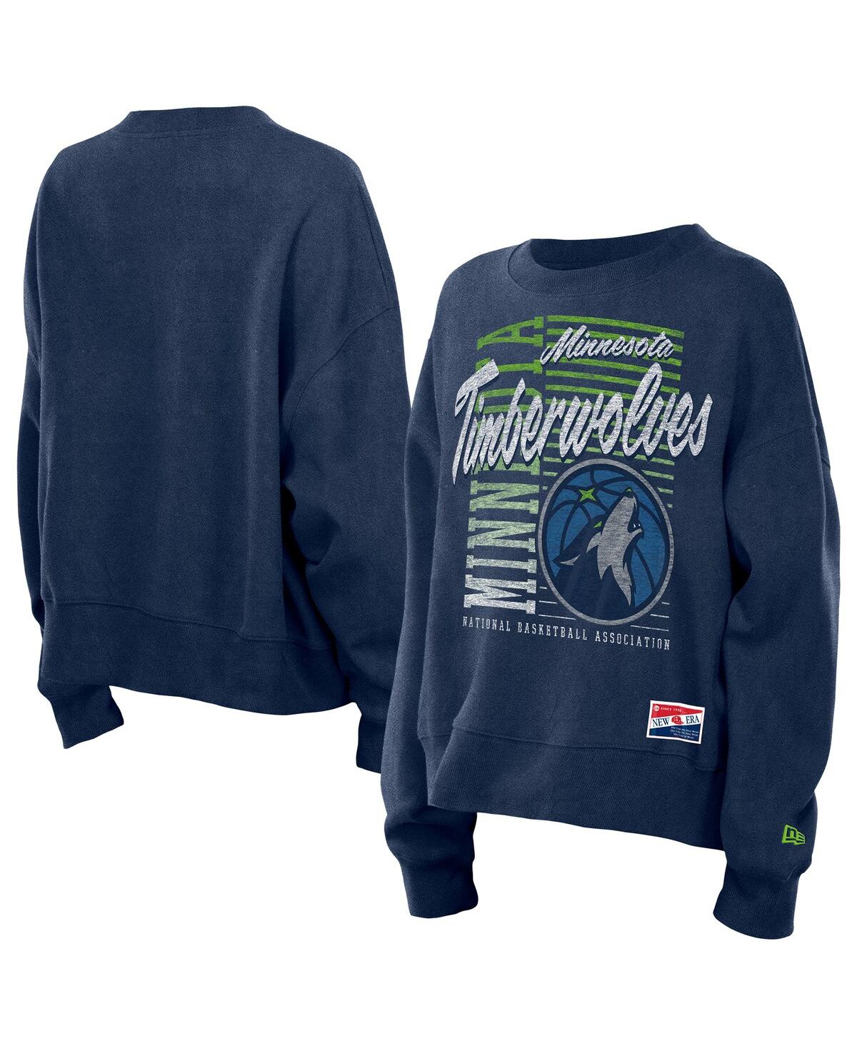 New Era Women's Navy Minnesota Timberwolves Boxy Throwback Mineral Wash Sweatshirt In Blue