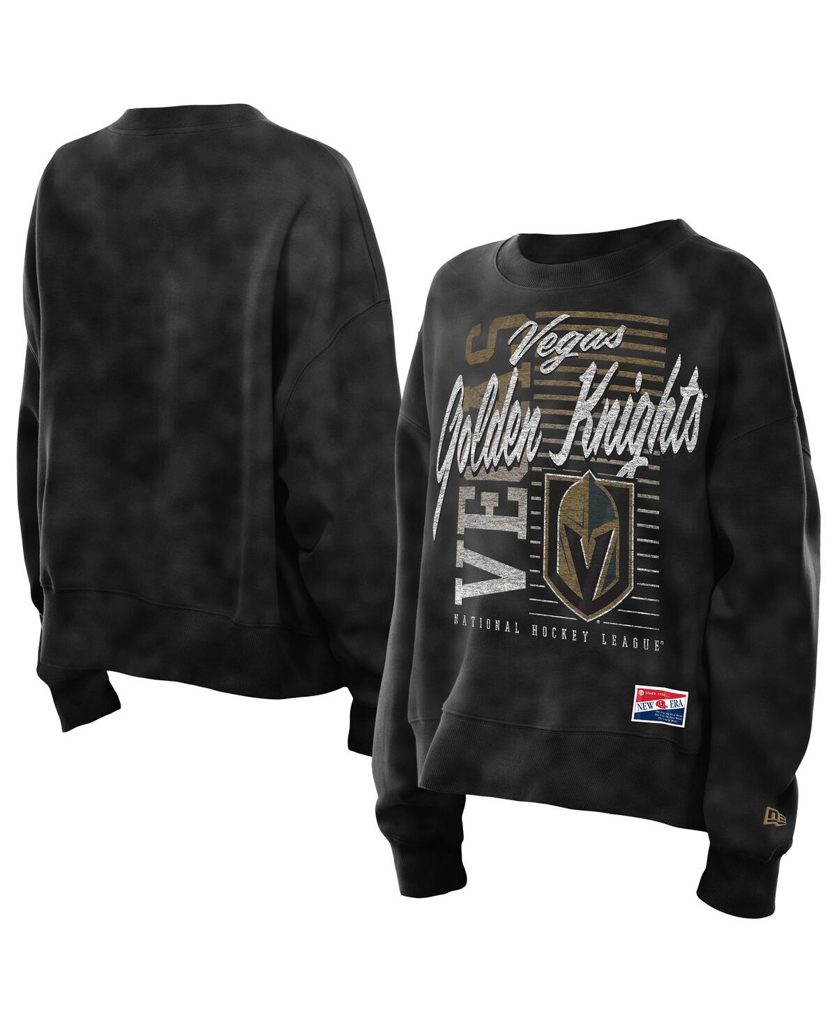 New Era Women's Black Vegas Golden Knights Oversized Throwback Mineral Wash Sweatshirt In Black