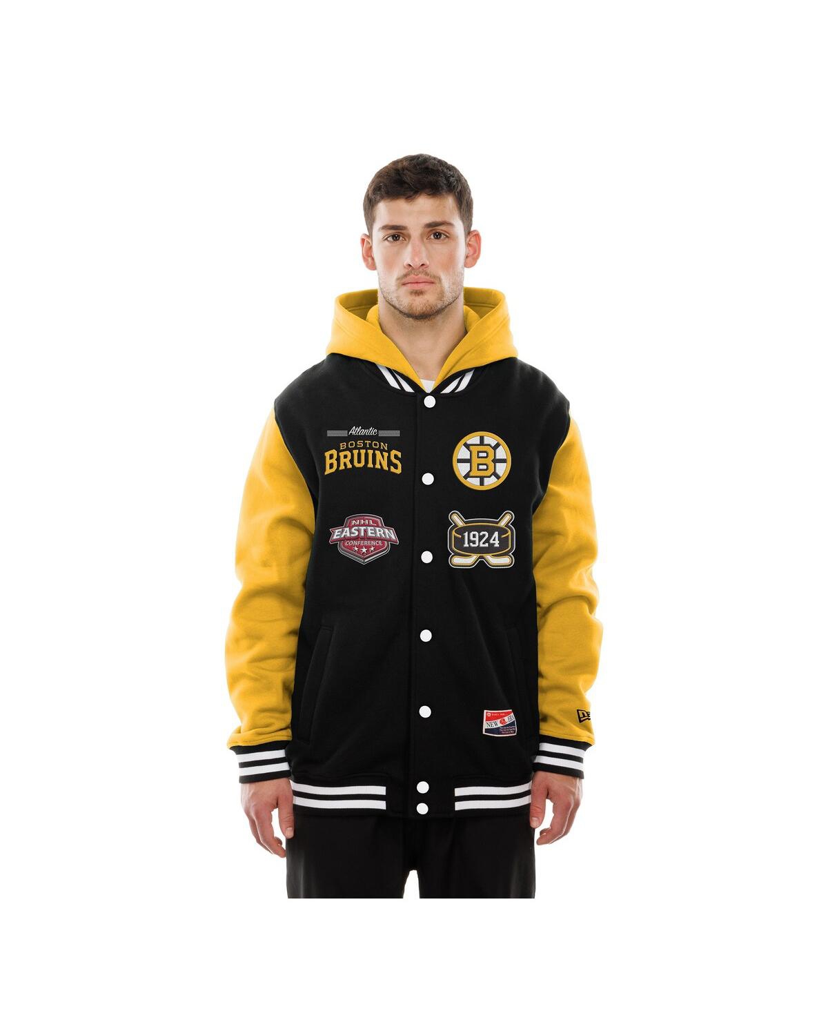New Era Men's Black/gold Boston Bruins Full-snap Fleece Hoodie Jacket In Multi