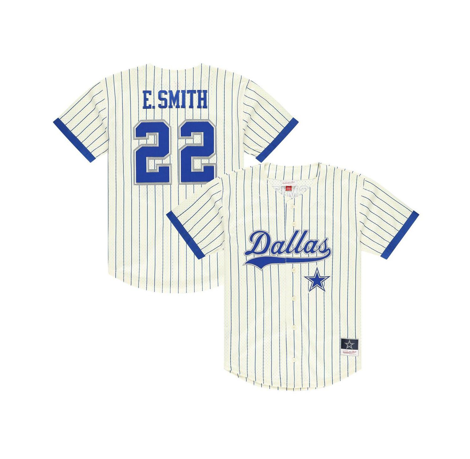 Men's Emmitt Smith Cream Dallas Cowboys Name & Number Mesh Button-Up Baseball Jersey