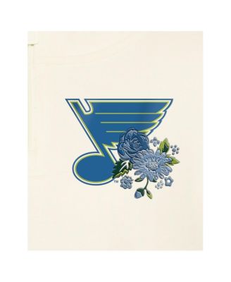 Women's Cream St. Louis Blues Glam Game Quarter-Zip Cropped Floral Pullover Hoodie