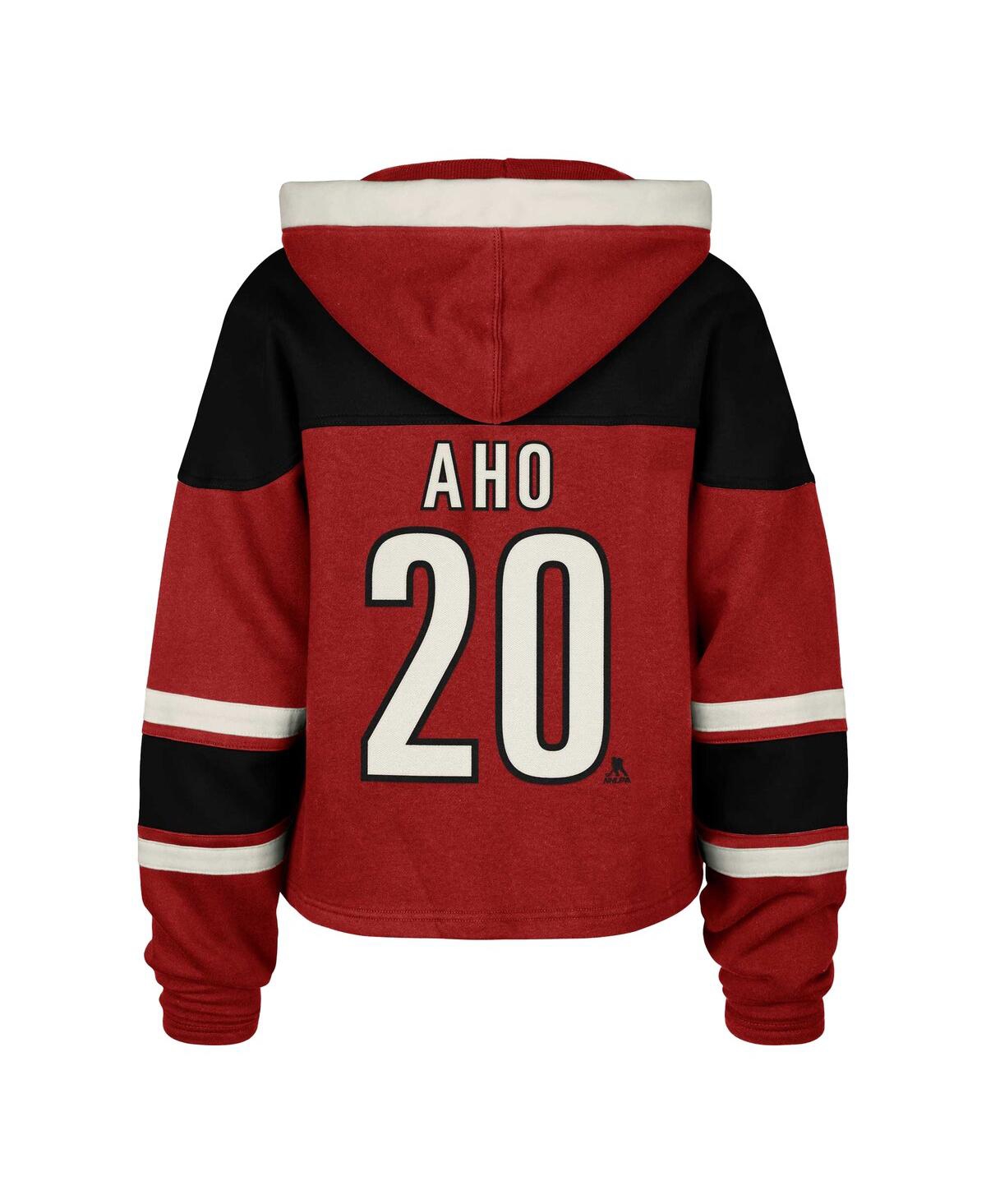 47 Brand Women's Sebastian Aho Red Carolina Hurricanes Superior Lacer Cropped Pullover Hoodie In Red