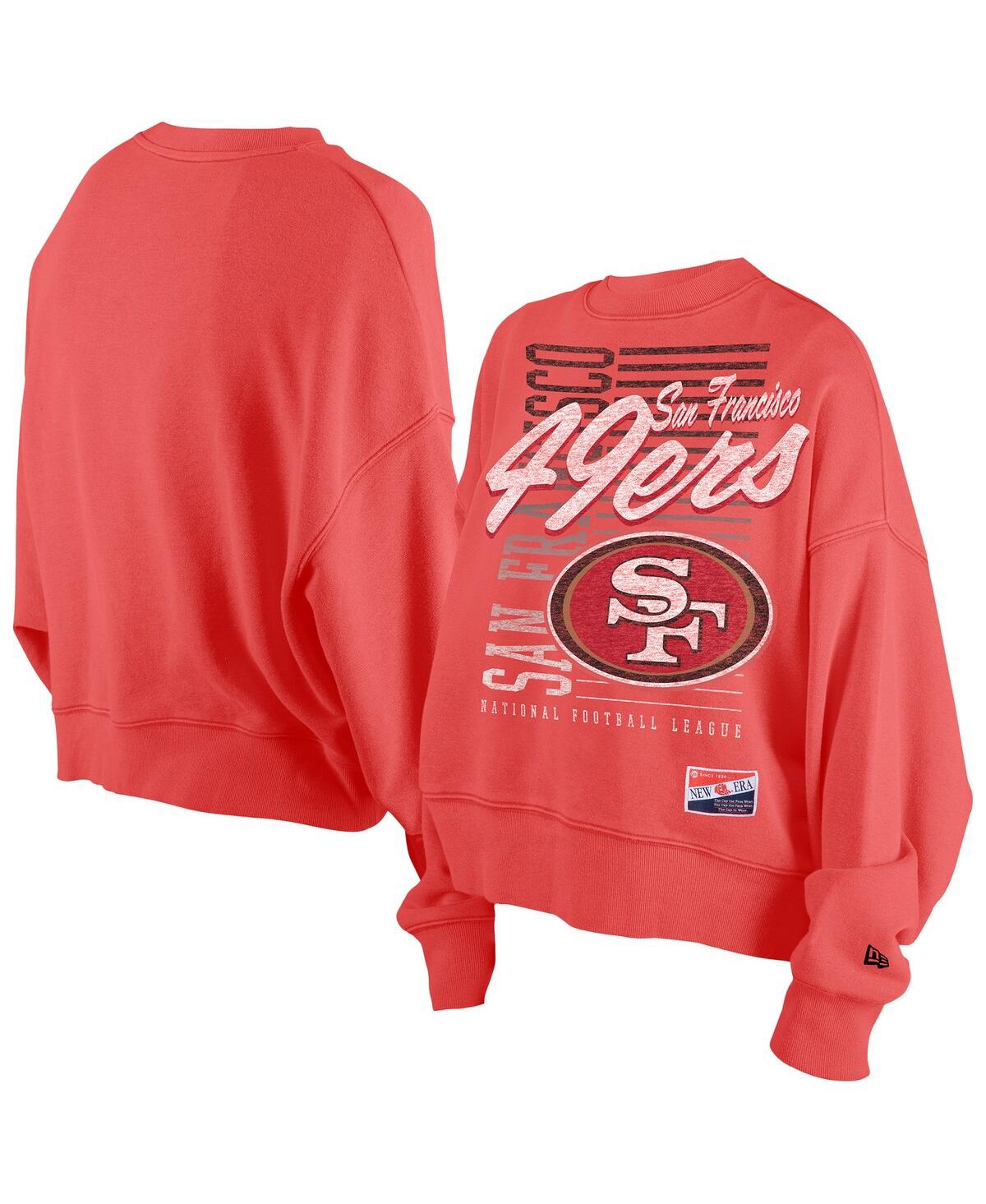 New Era Women's Scarlet San Francisco 49ers Oversized Throwback Mineral Wash Crew Neck Sweatshirt In Red