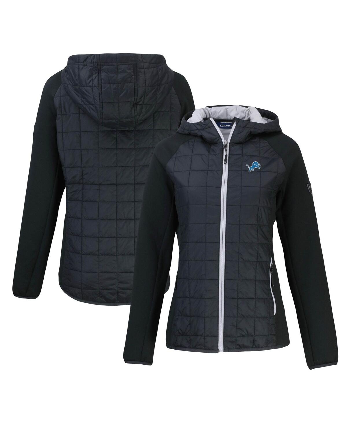 Cutter & Buck Women's Black Detroit Lions Rainier Primaloft Eco Full-zip Hybrid Jacket In Black