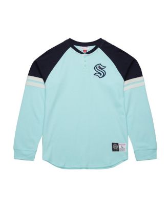 Mitchell & Ness - Men's Light Blue Seattle Kraken Thermal Henley Long Sleeve T-Shirt