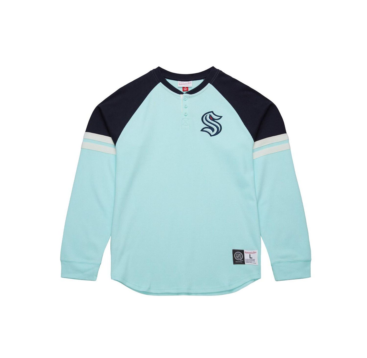 Men's Light Blue Seattle Kraken Thermal Henley Long Sleeve T-Shirt