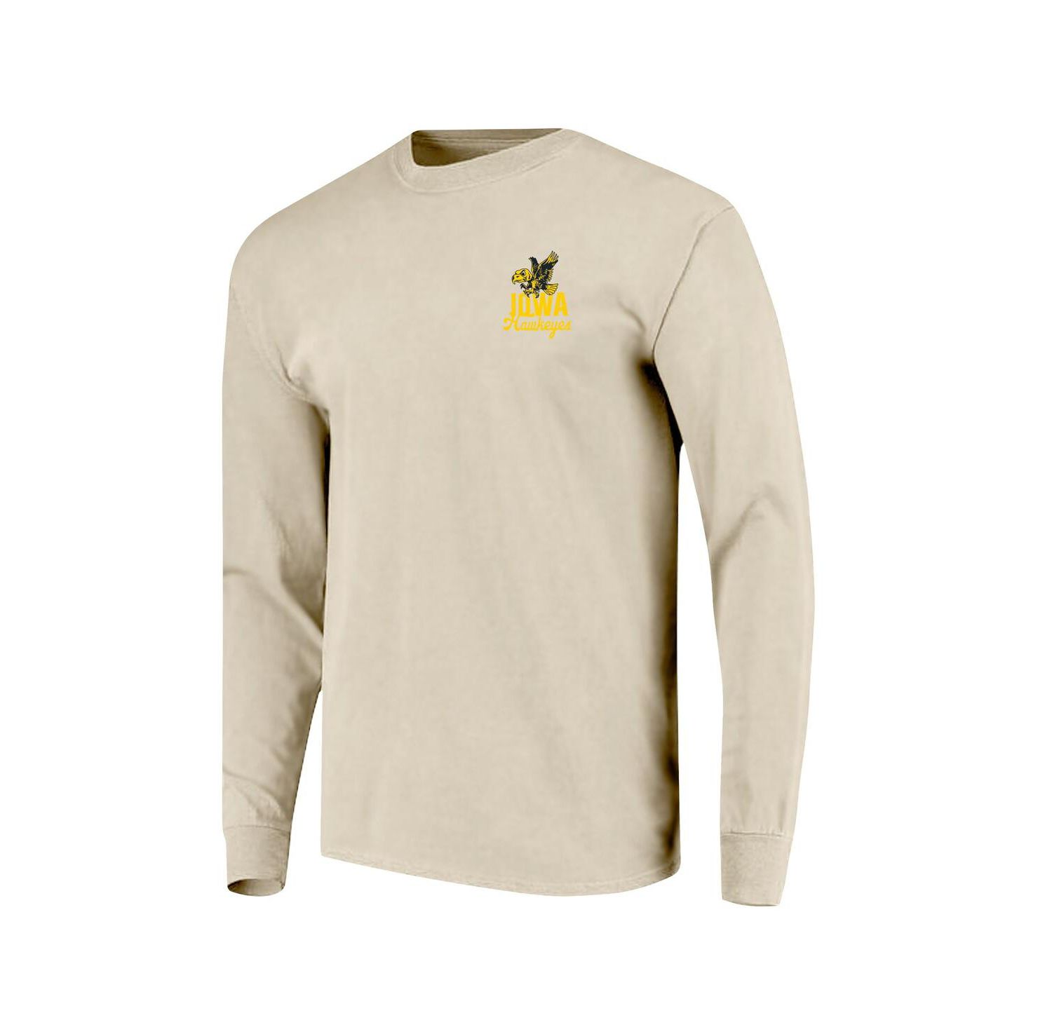 Men's Natural Iowa Hawkeyes Comfort Colors Mascot Overlay Long Sleeve T-Shirt