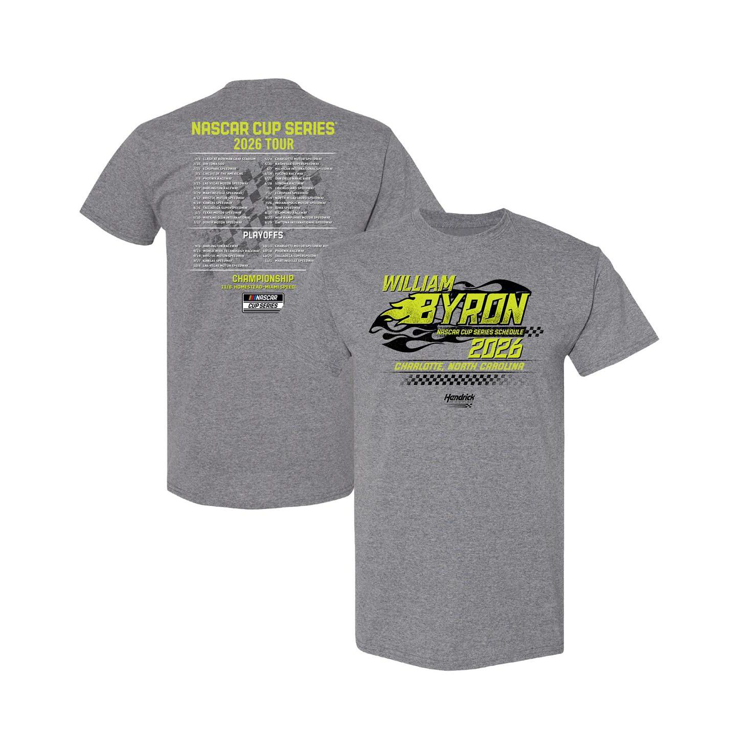 Мужская футболка Hendrick Motorsports Team Collection Heather Charcoal William Byron 2026 NASCAR Schedule — фото 1