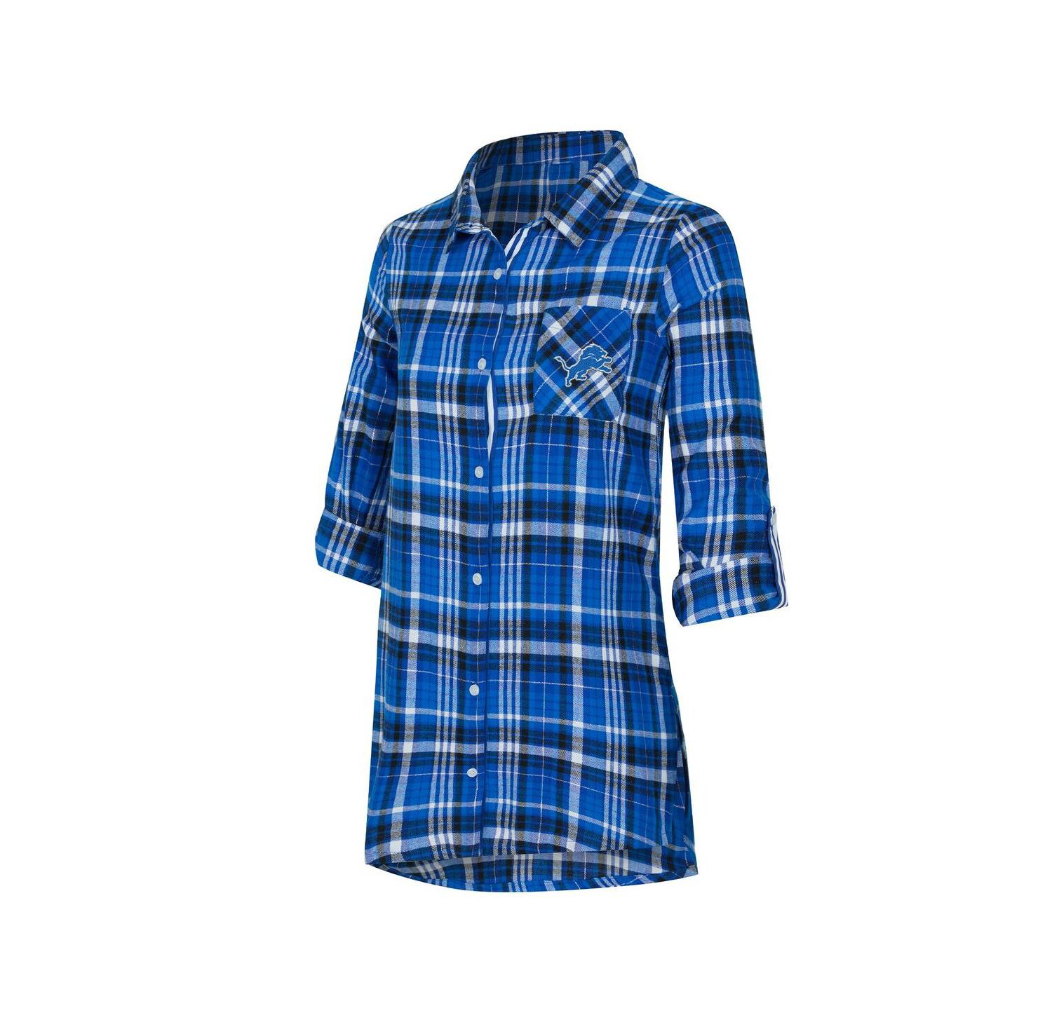 Women's Blue Detroit Lions Laney Plaid Tri-Blend Nightshirt