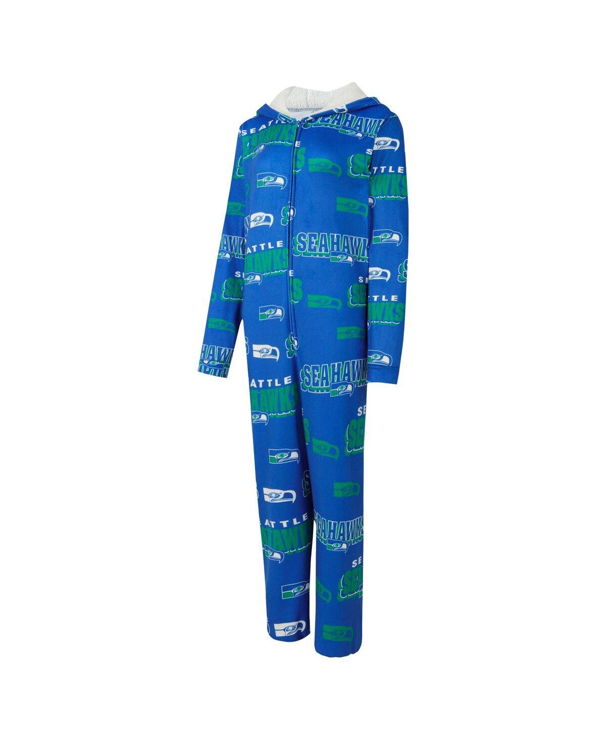 Concepts Sport Women's Royal Seattle Seahawks Throwback Roadway Allover Print Microfleece Full-Zip Union Suit