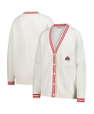 ZooZatz - Women's Cream Ohio State Buckeyes Striped Knit Button-Up Cardigan