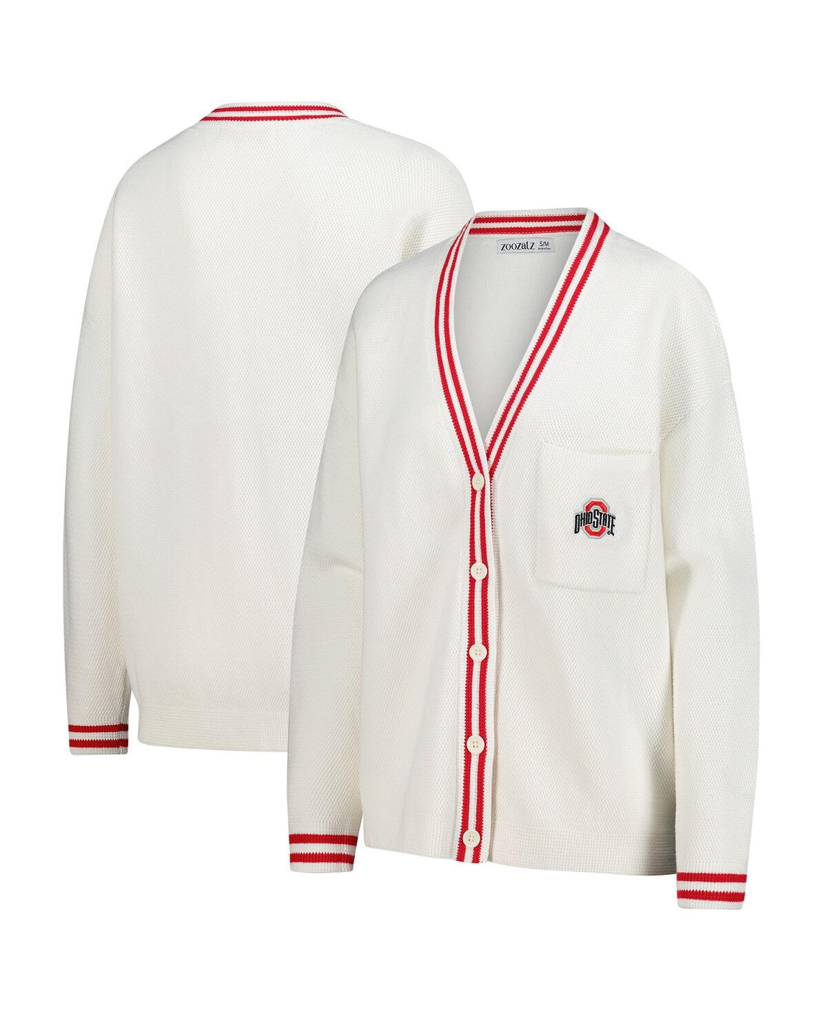 Zoozatz Women's Cream Ohio State Buckeyes Striped Knit Button-up Cardigan In White